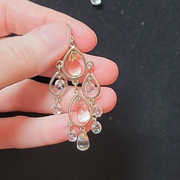 Silver Tone Chandelier Earrings with Clear Bead Accents - Picture 2 of 5